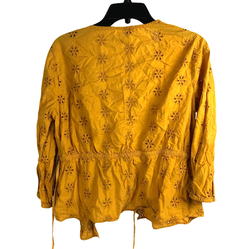 Madewell Yellow Wrap Eyelet Blouse Tie Top - Picture 4 of 6
